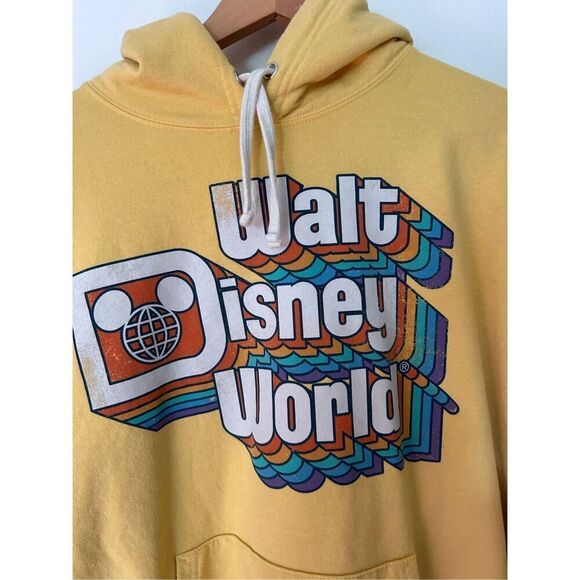 Walt Disney World Retro Unisex Rainbow Spell Out Yellow 70’s Disney Hoodie Large - Picture 5 of 10